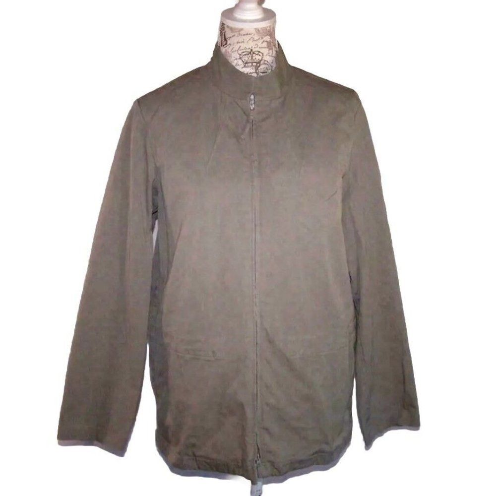 Eileen Fisher Jacket Medium Stretch Drawstring Waist Zip Up Long Sleeve Gray